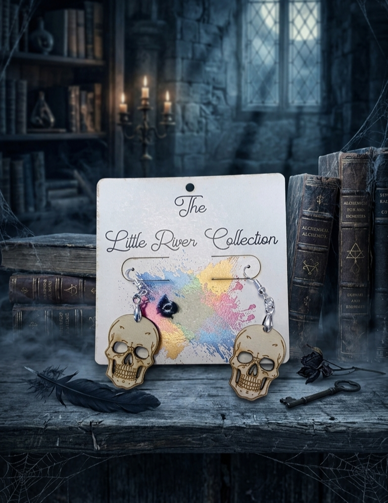 Wooden skull earrings