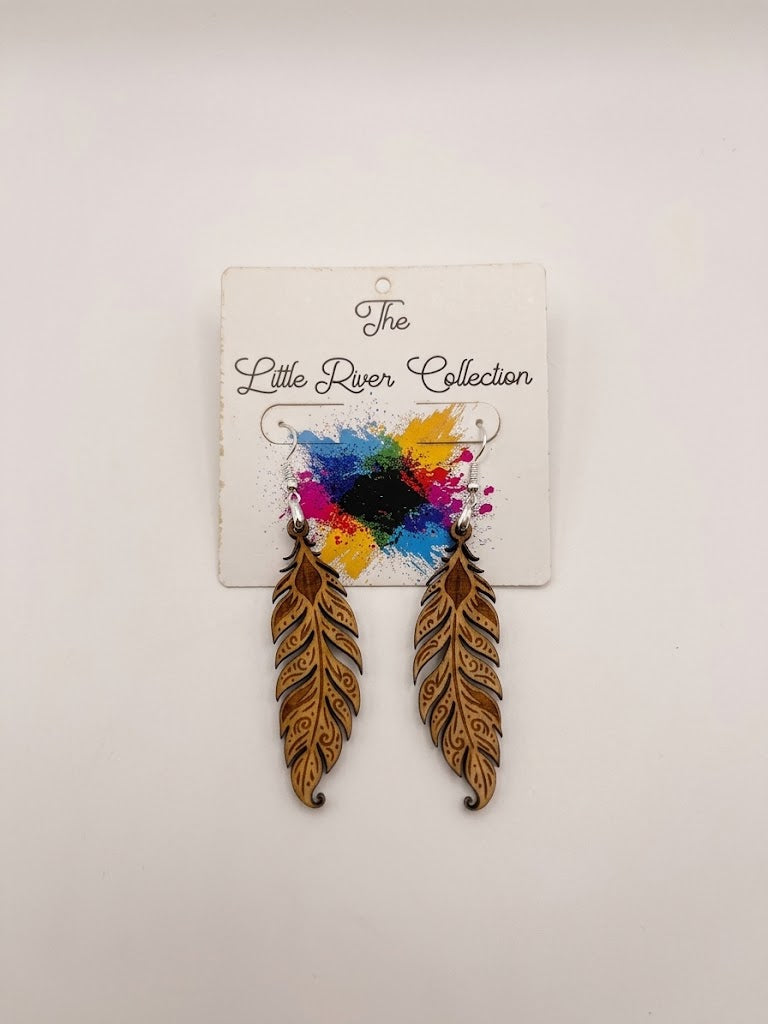Wood Feather Earrings